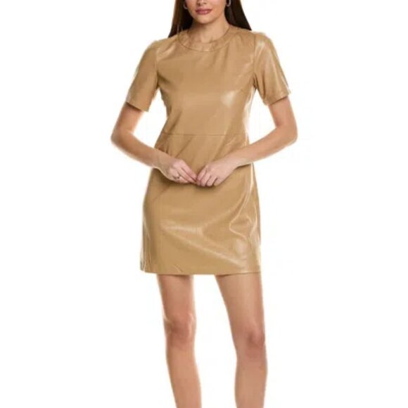 NWT FLORA BEA Natural Capri Mini Dress Faux Leather Size S Color Truffle - Picture 1 of 3